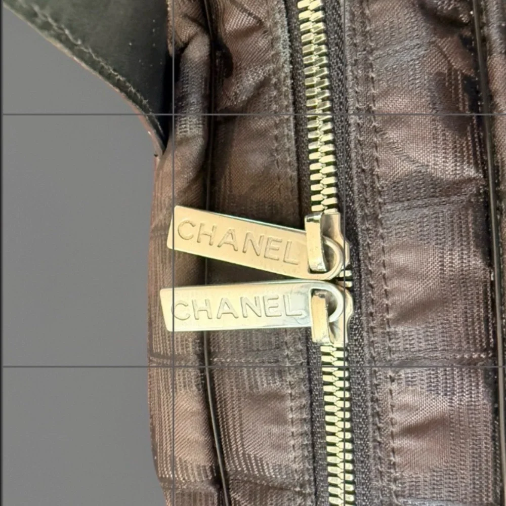 CHANEL Travel Line Tote Bag Black Brown Nylon Leather